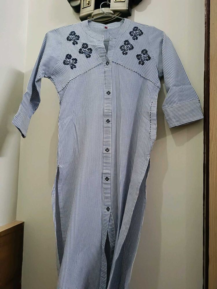 Striped Embroidered Kurti