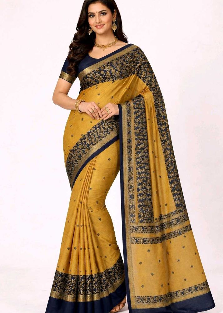 two peices Elegant Yellow &amp; Navy Saree