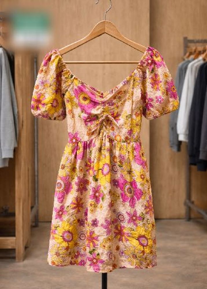 Boho Floral Puff Sleeve Mini Dress