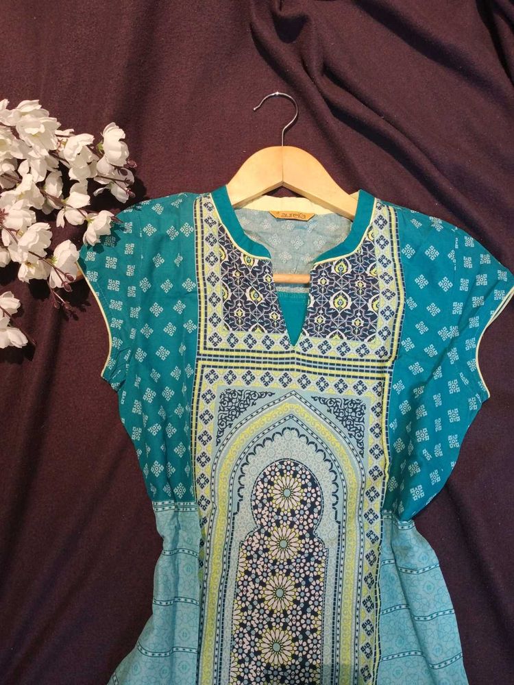 AURELIA Elegant Teal Blue Kurta, Size-XS