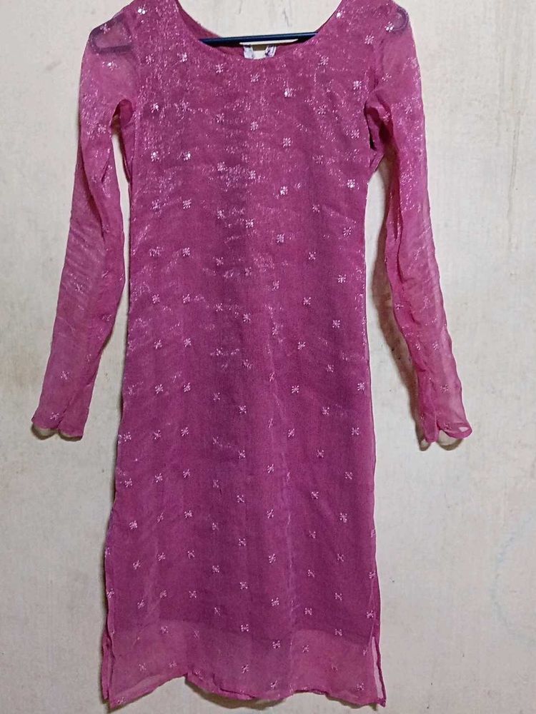 Pink Embroidered Kurta