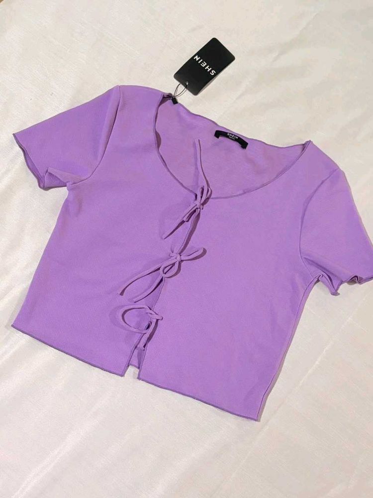 Shein Purple Tie-Front Crop Top