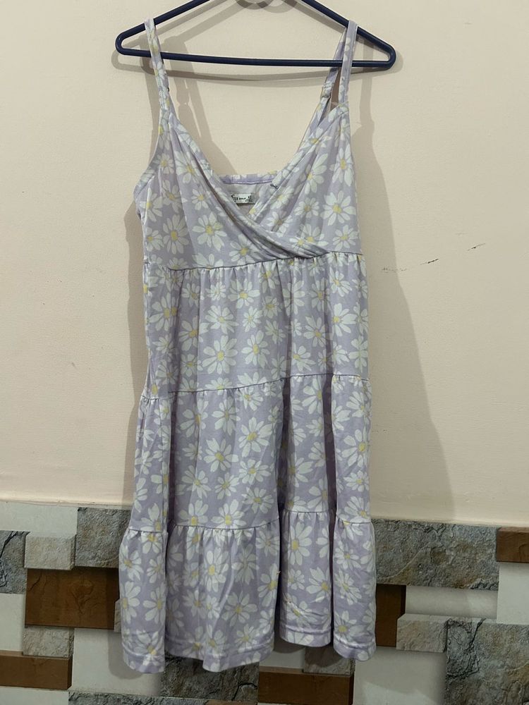 Lavender Daisy Print Tiered Mini Dress