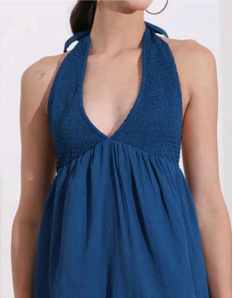 Shein Tie-Up Halter Neck Textured Mini Skater Dres