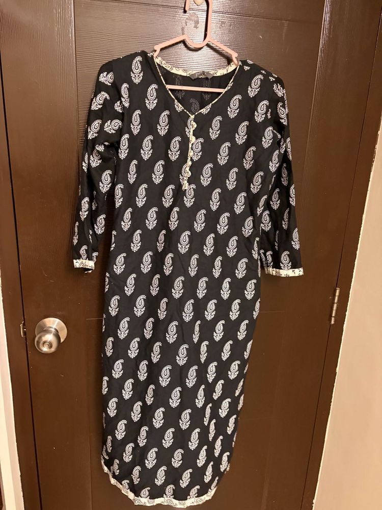 Classic Black Paisley Print Kurta