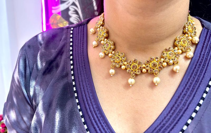 Elegant Pearl &amp; Stone Necklace Set