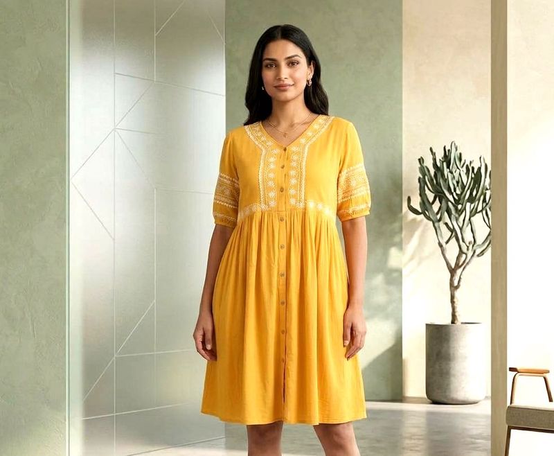 Vibrant Yellow Embroidered Dress