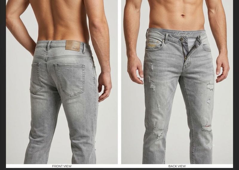Men's Grey Distressed Jeans