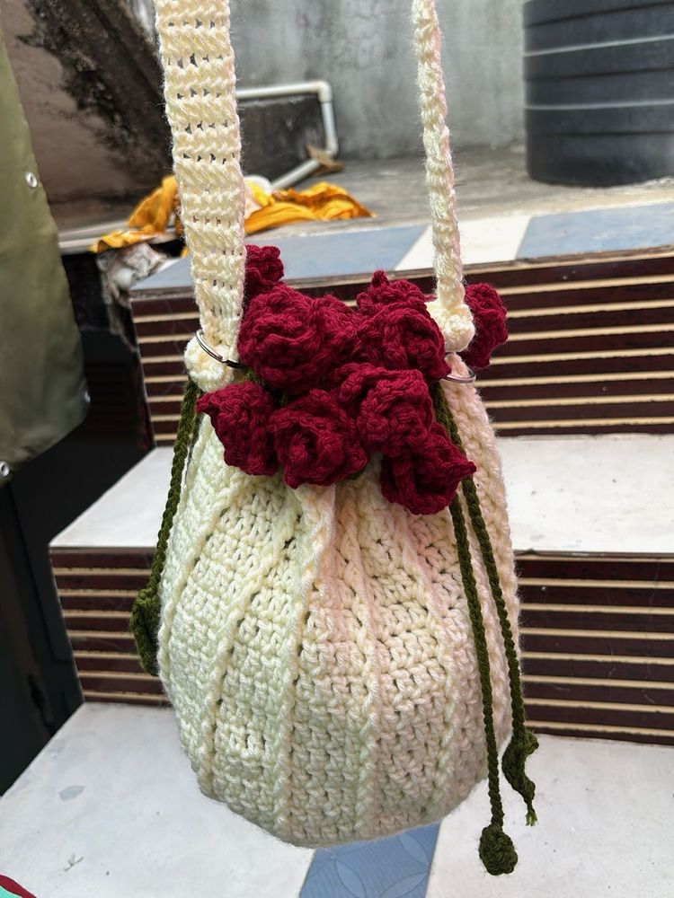 Handmade Crochet Drawstring Pouch