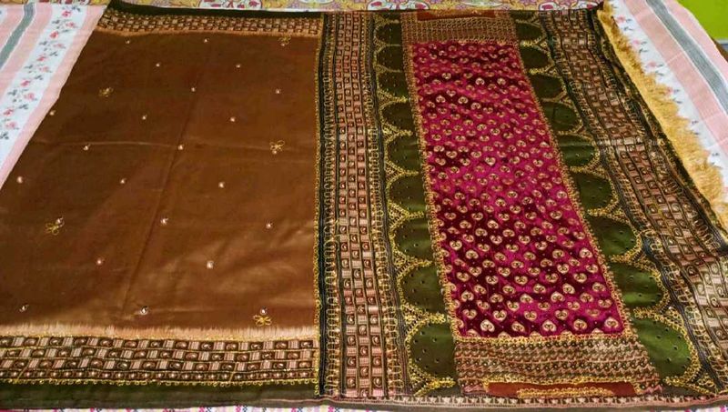 Red &amp; Brown Colour Party Wear Saree