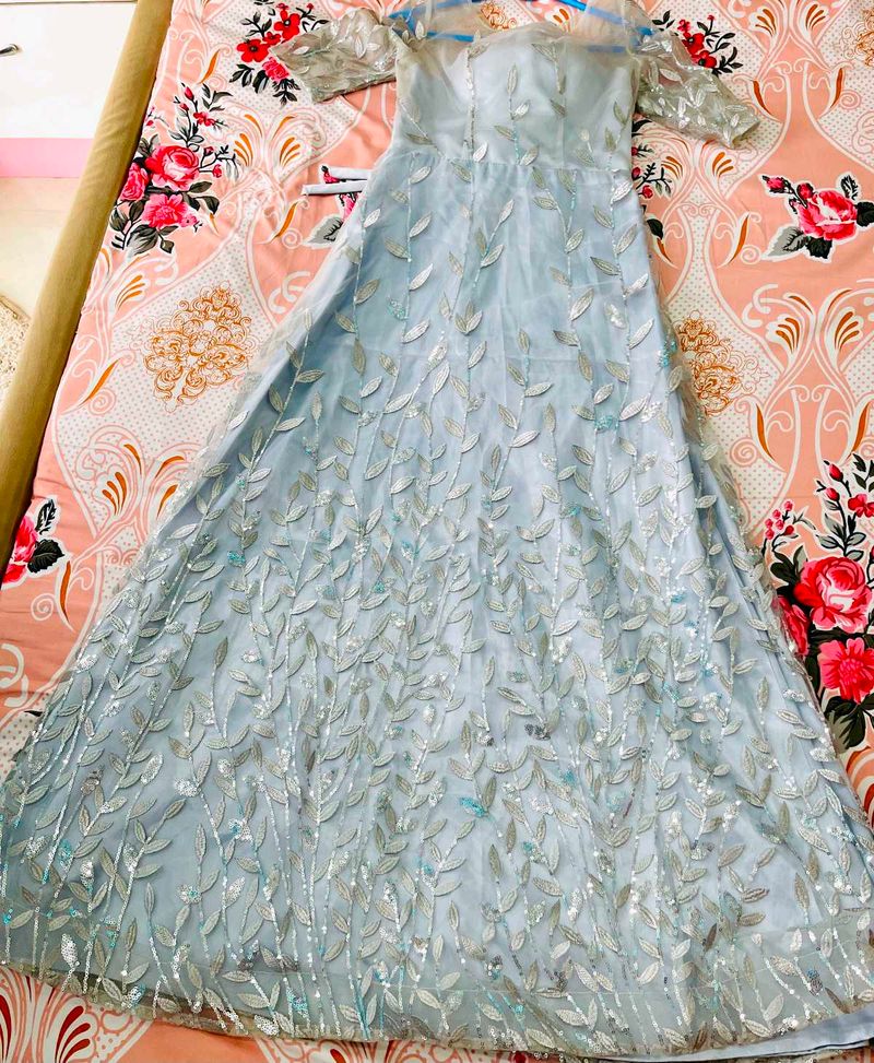 Elegant Grey sequinned corset tie Gown