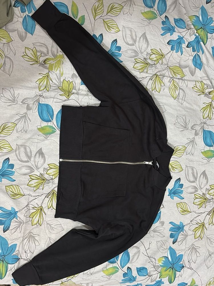 Black Cropped Bomber Jacket