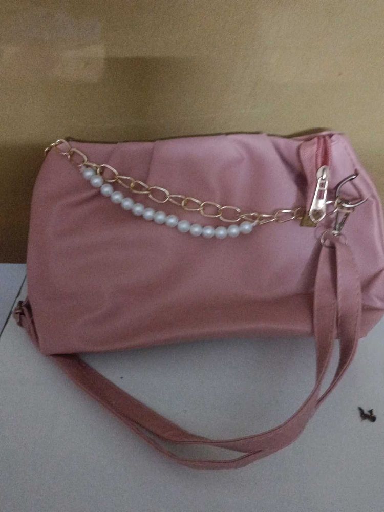Pink Handbag with Pearl Detail