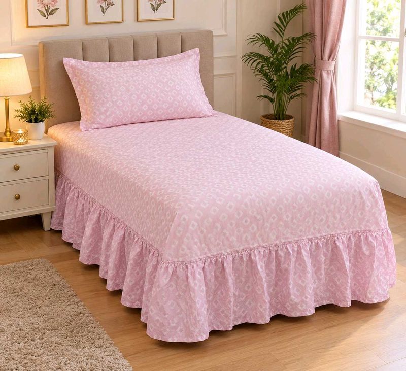 Pink Diamond Pattern Bedspread with frill.