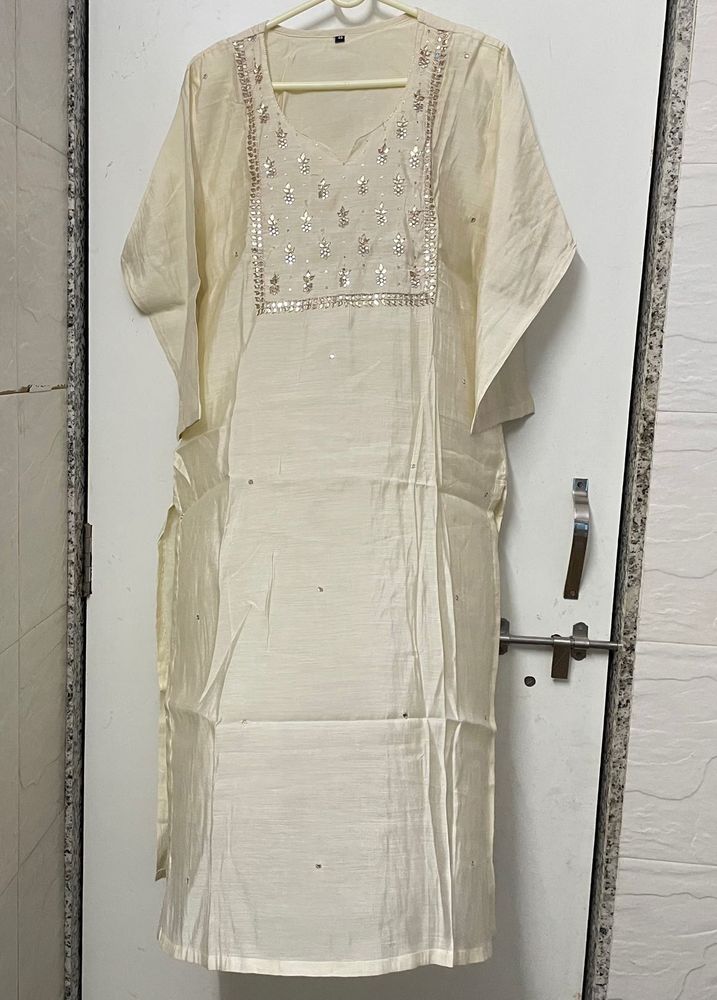 Elegant Cream Kurta Set with Sequins
