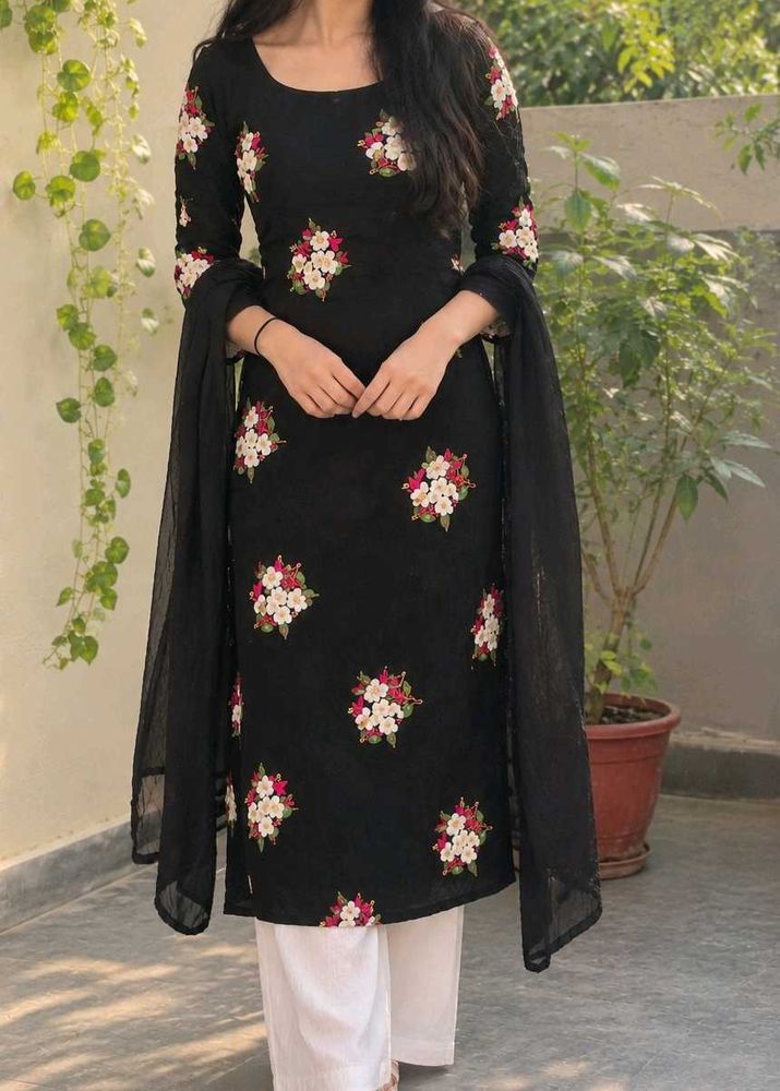 Black Kurti with Floral Embroidery
