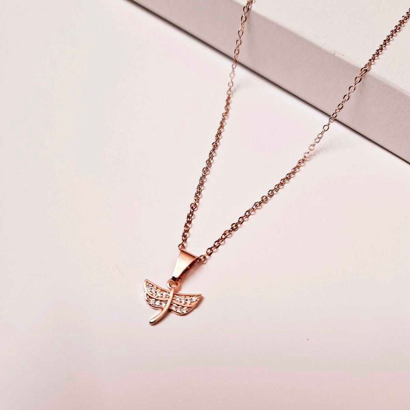 Studded Fairy Wings Rose Gold Pendant Necklace