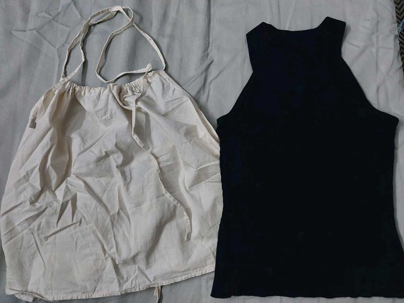 Bundle of Two Tops: Black Tank &amp; Cream Halter
