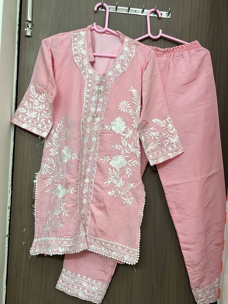 Pink Embroidered branded Kurta Set