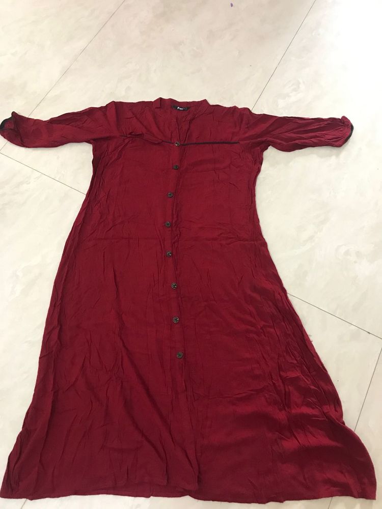 Maroon Button-Down Kurta