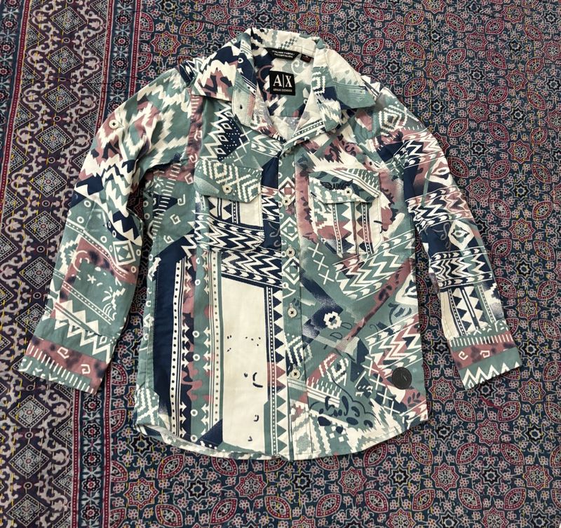 Kids Retro Print Button-Up Shirt