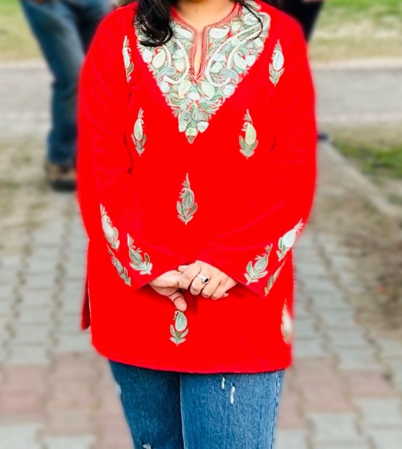 kashmiri Red Embroidered Kurta
