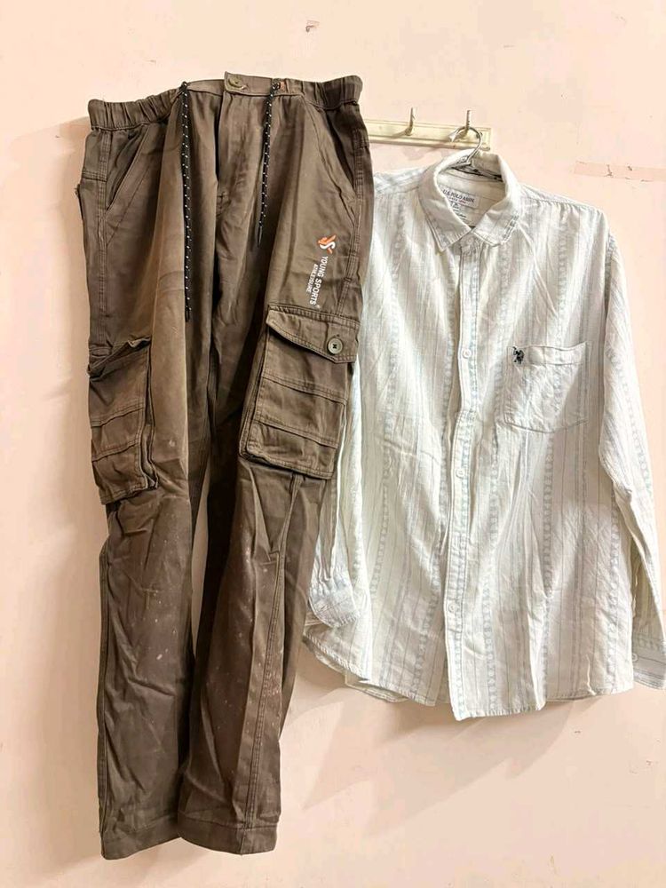 Men's Cargo Pants and Striped Shirt Set