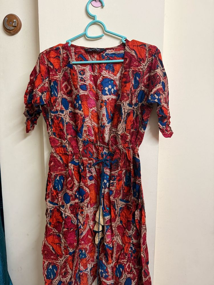 Vibrant Red &amp; Blue Printed Maxi Dress