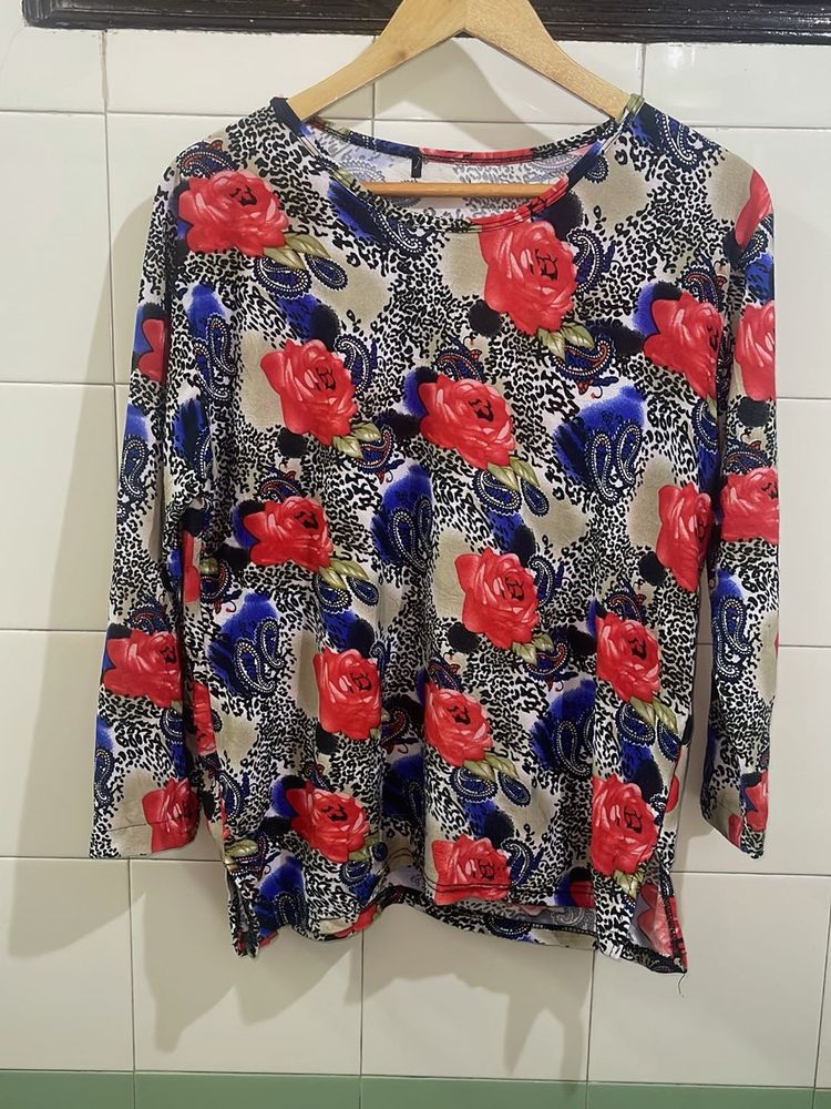 Vibrant Floral Print Long Sleeve Top