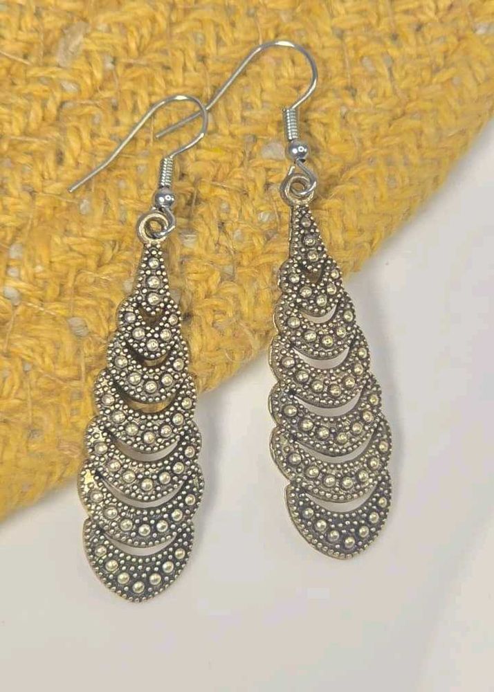 Black Oxidised Boho Layered Teardrop Earrings