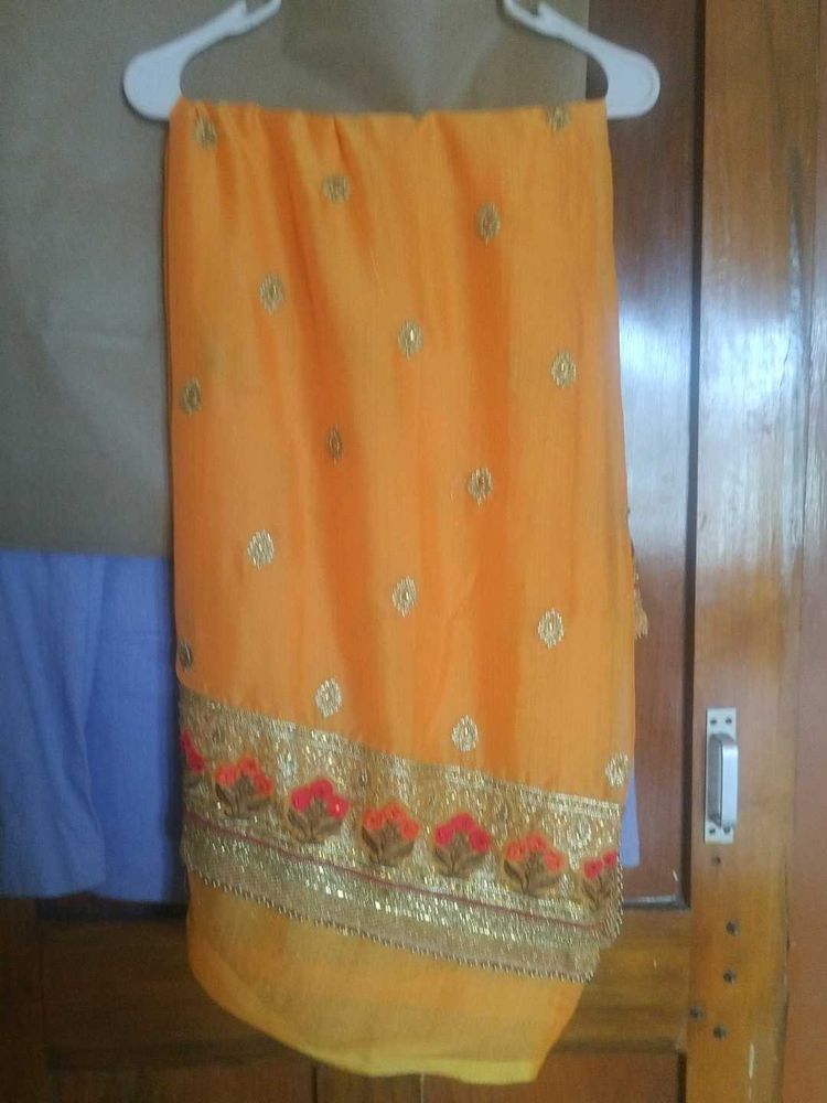 Vibrant Orange Saree with Embellishments
