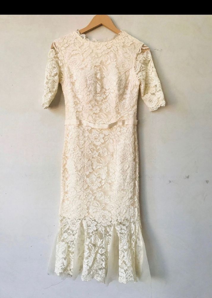 Wine Cream Fishtail Lace Party Dress