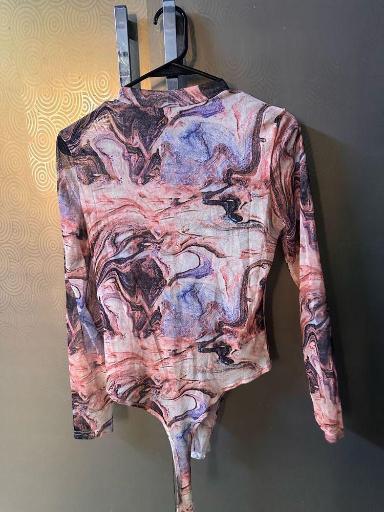 Mesh Marble Print Bodysuit