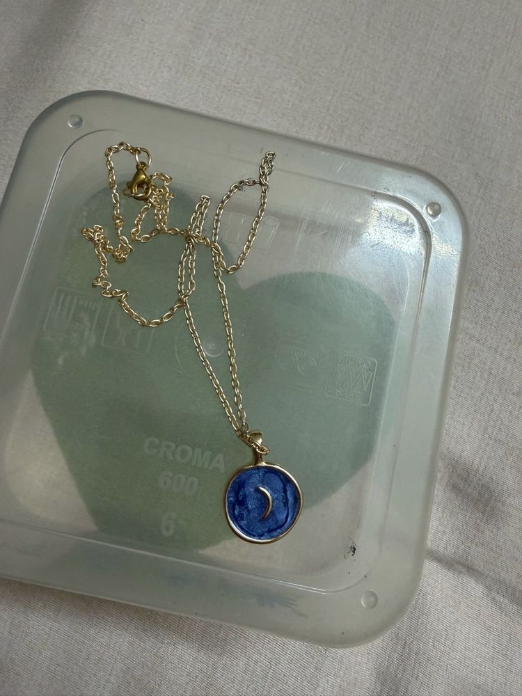 Gold Chain Necklace with Blue Moon Pendant