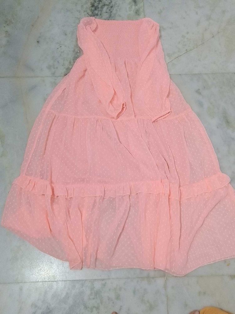 Peach Swiss Dot Mini Dress