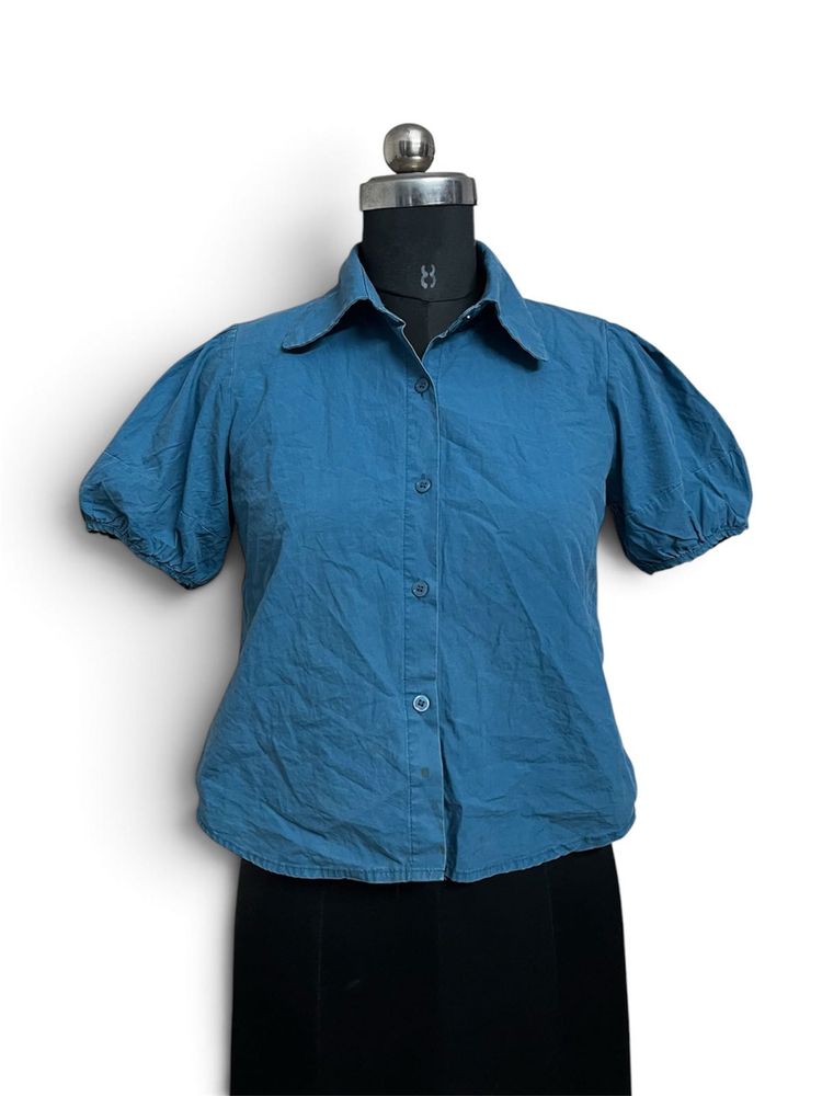 Blue Puff Sleeve Button-Up Shirt 💙
