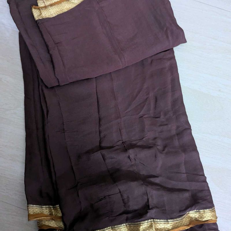 Brown Saree with Gold Border