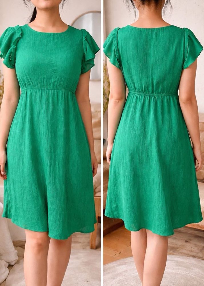 Emerald Green Flutter Sleeve Dress
