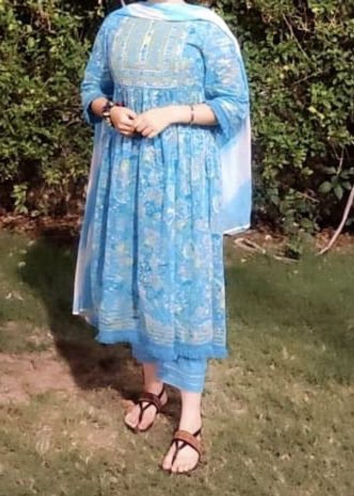 Blue Floral Kurta Set with Dupatta