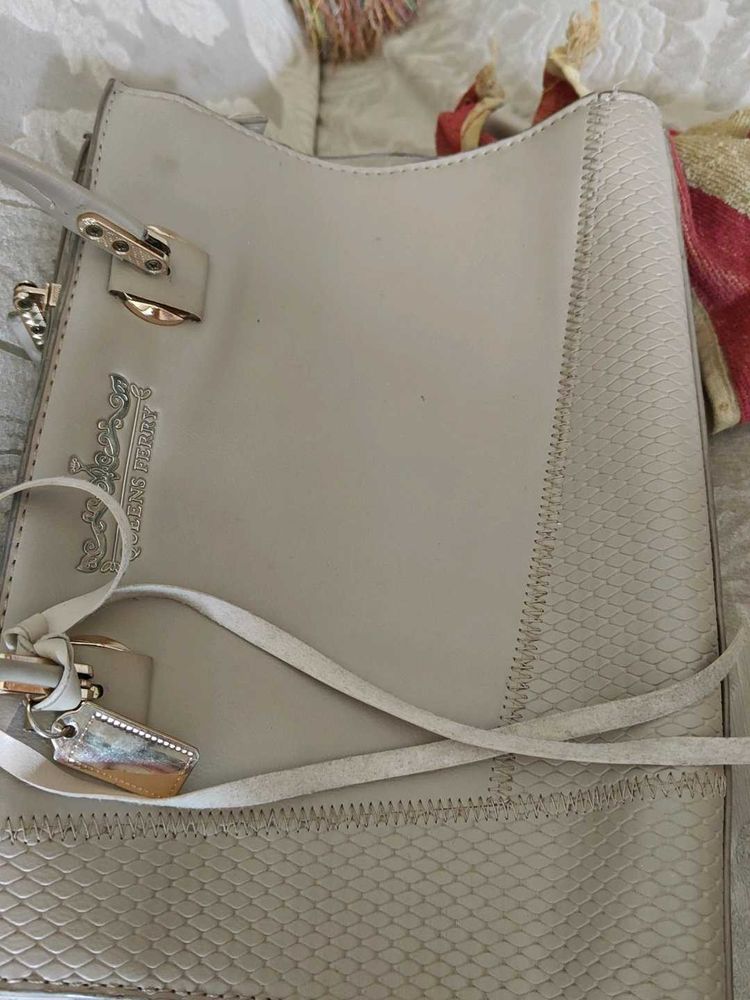 Stylish branded Beige Handbag  Textured Accent