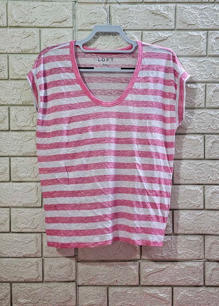 LOFT Linen Striped Scoop-Neck Top