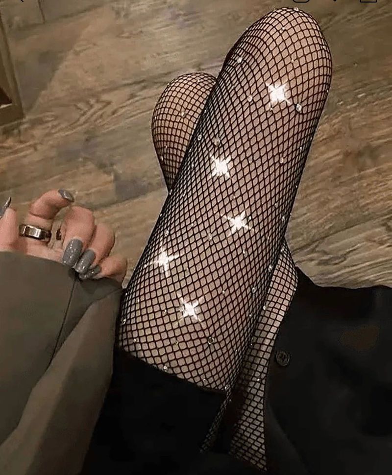 Sparkly Fishnet Tights with Rhinestones
