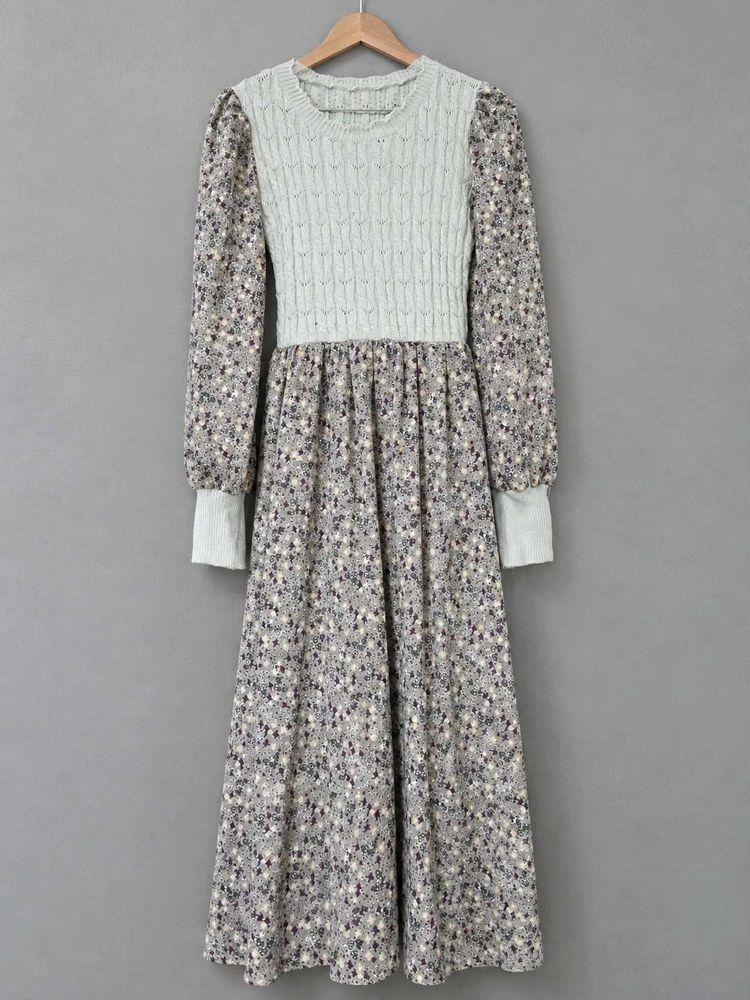 Floral Print Knit Sweater/corduroy Dress