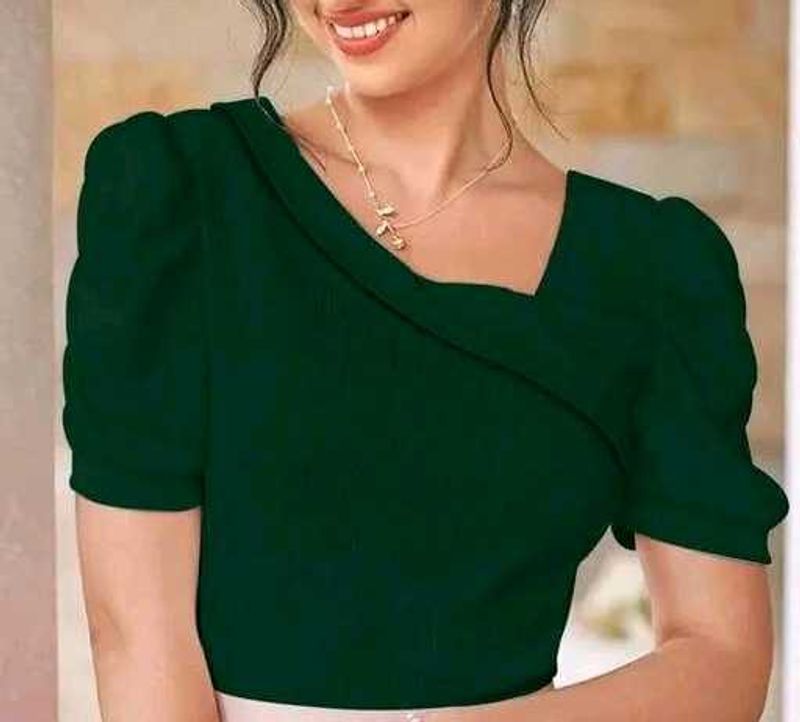 Elegant Emerald Green Puff Sleeve Top