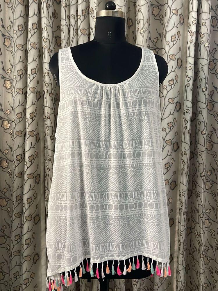 White Boho Tunic with Tassels