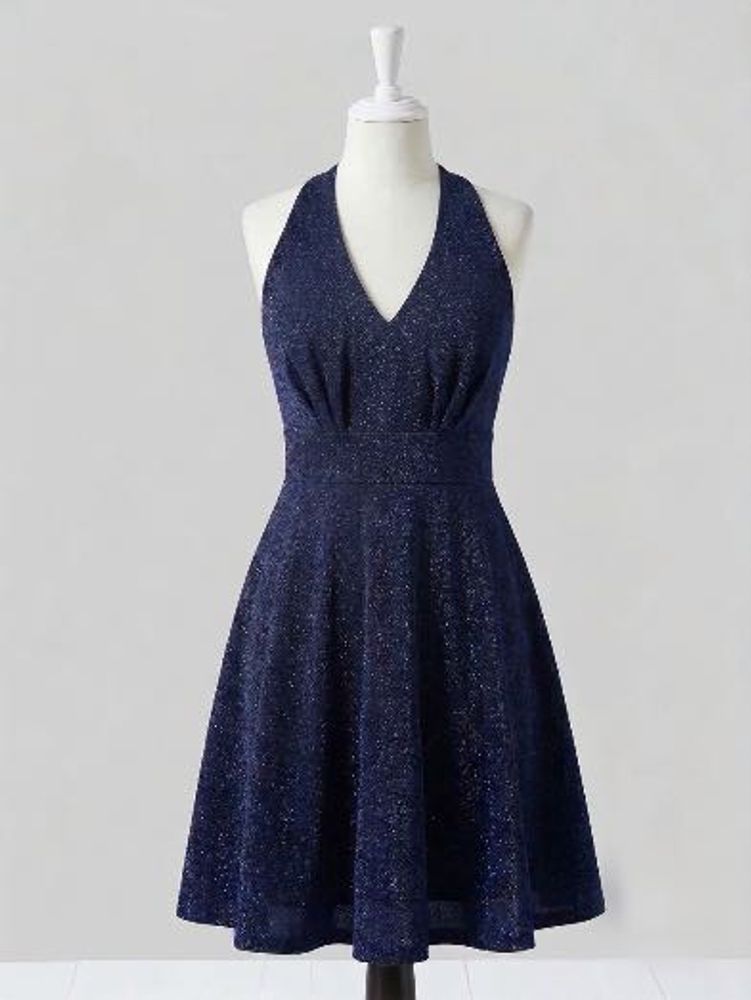 Sparkly Navy Blue Halter Dress