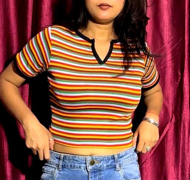 Striped pattern V-Neck multicolour Top