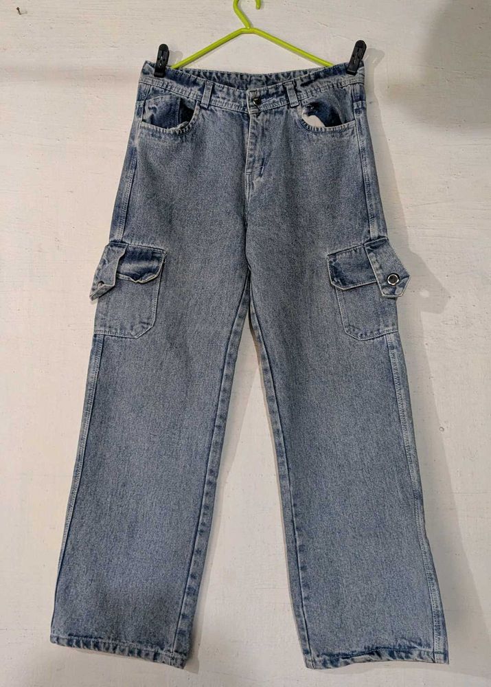 Light Wash Denim Cargo Pants