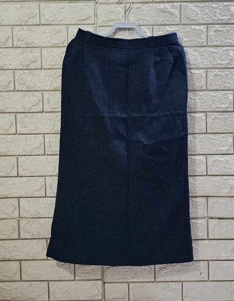 Issee Navy Blue &amp; Green Patterned Midi Skirt