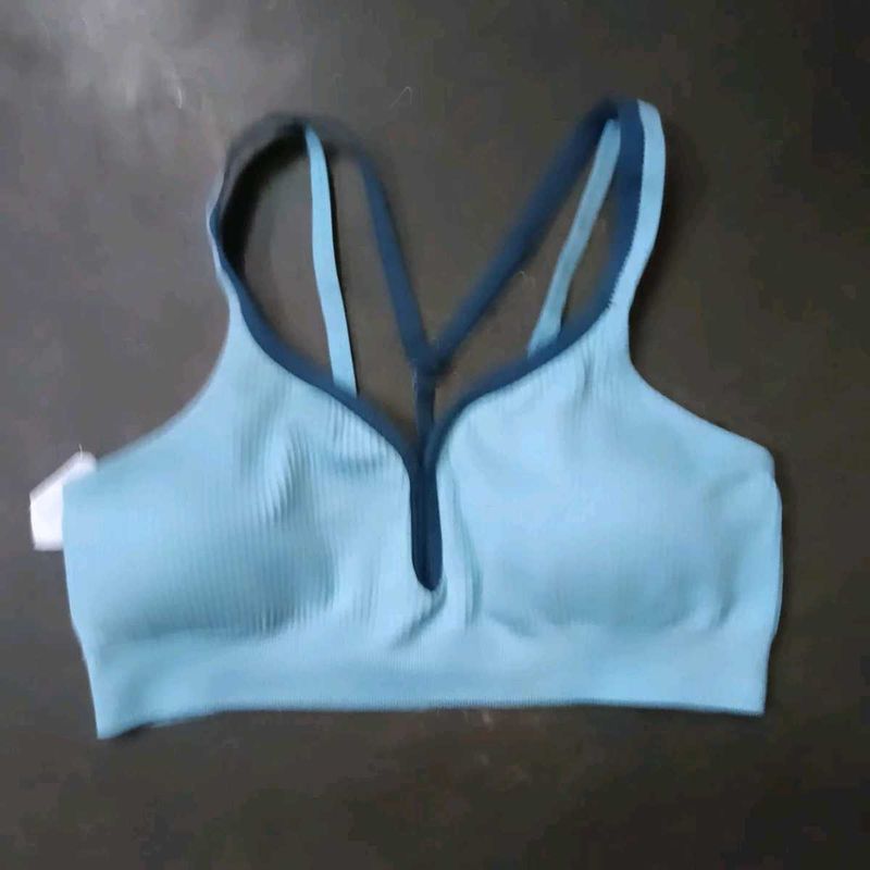Ribbed Zip Front Sports Bra